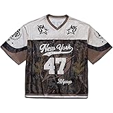 BEAUDRM Men's Y2k Camo Tees Graphic Football Jersey Shirt Short Sleeve V Neck Summer T Shirt Tops Streetwear