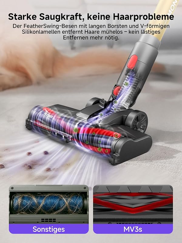 Akku Staubsauger Kabellos 45KPa/50Min mit Display,Bürstenloser Motor