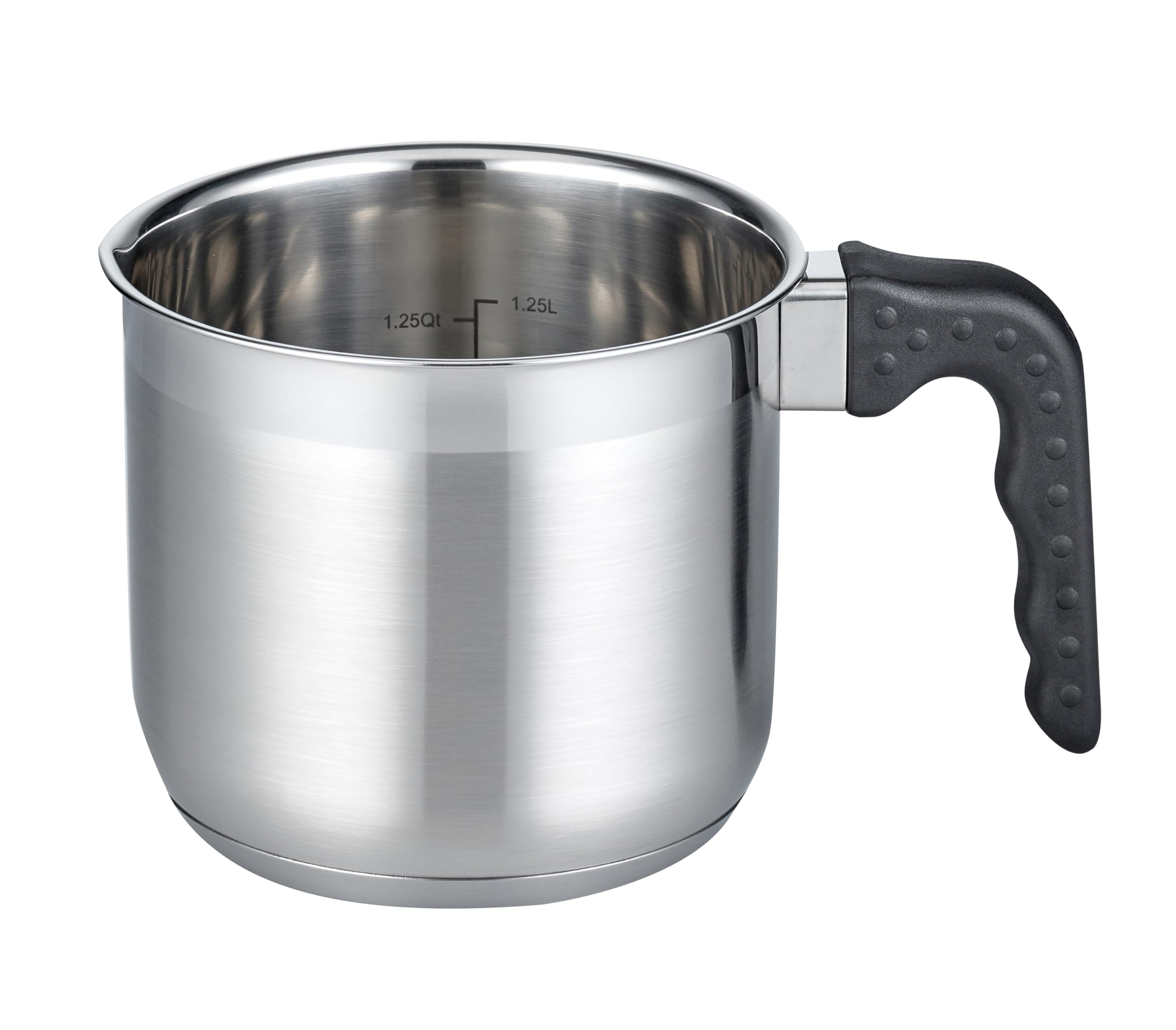 ELO Tourmaline Series 12814 Milk Pan with Extension 14 cm Satin Stainless Steel Non-Slip Plastic Handle with Litre Scale and Oil Dispensing System