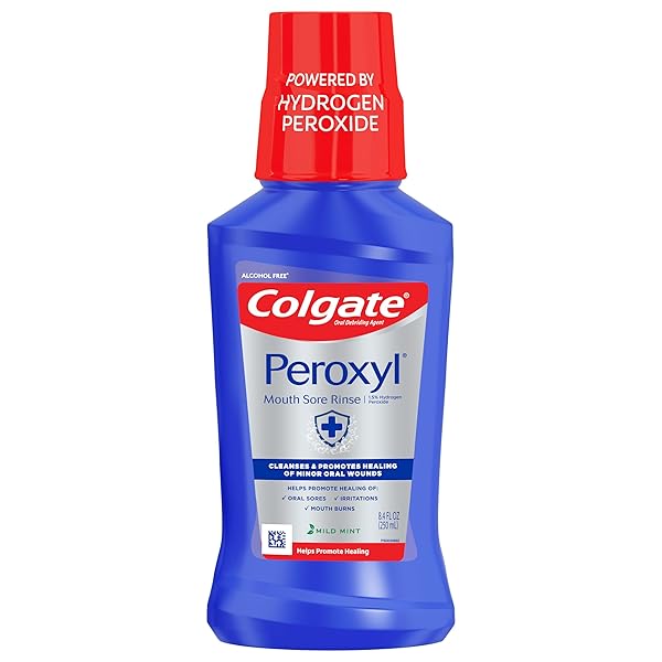 COLGATE PEROXYL ANTISEPTIC MOUTH SORE RINSE, ALCOHOL FREE, 1.5% HYDROGEN PEROXIDE, MILD MINT, 8.45 OUNCE