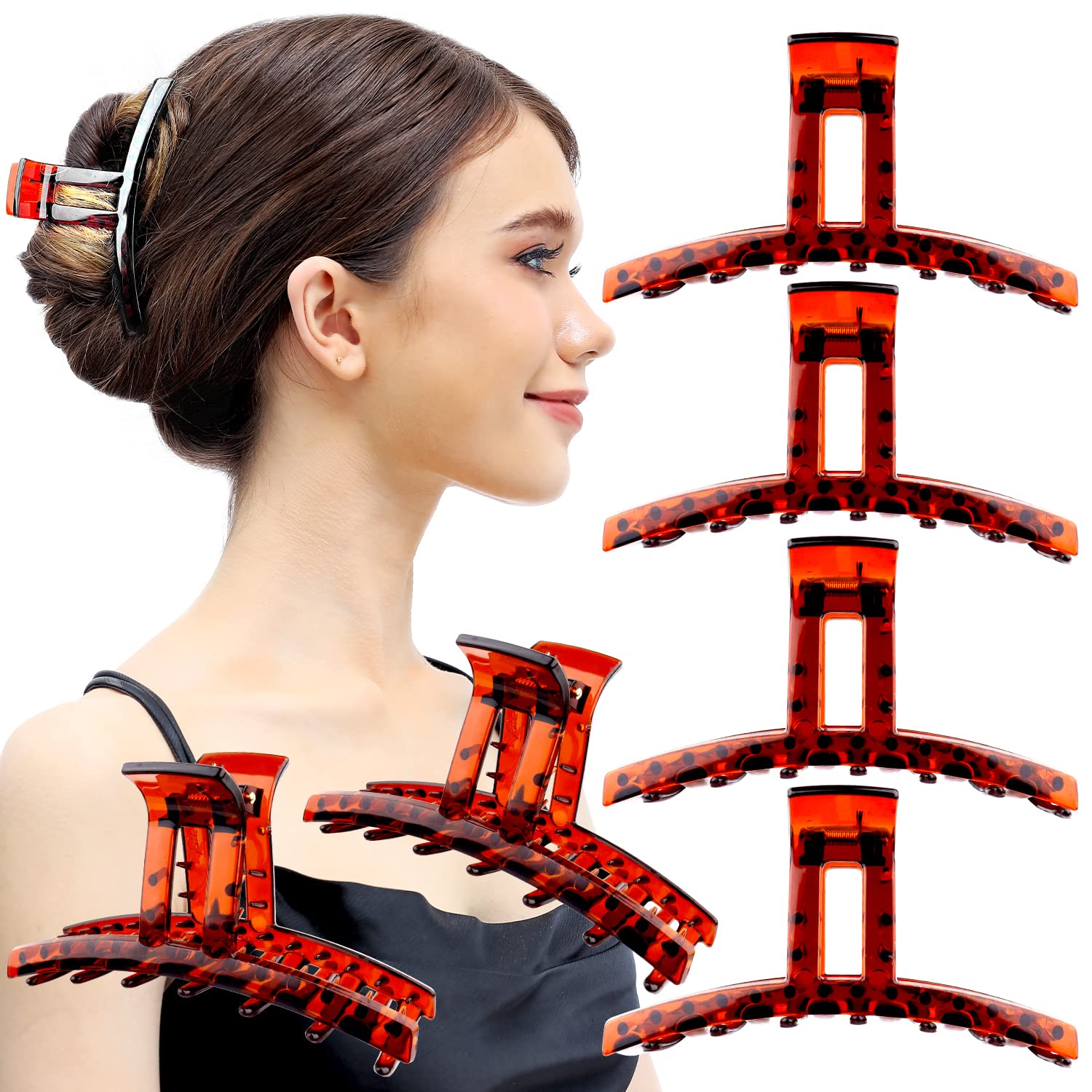 RC ROCHE ORNAMENT 6 Pcs Womens Strong Hold Claw Thick Hair Clip No Slip Grip Strong Spring Teeth Claw Jaw Clamp Beauty Fashion Girls Ladies Classic Plastic Accessory Clips, Large Chestnut Brown