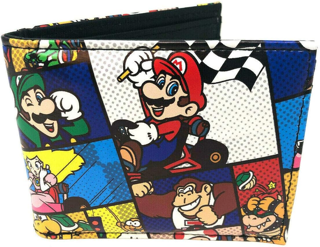 Mario Kart Sublimated Graphic Print PU Faux Leather Men's Bifold Wallet