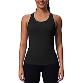 Women's Seamless Racerback Tank Top, Crew Neck Workout Yoga Padded Athletic Shirts