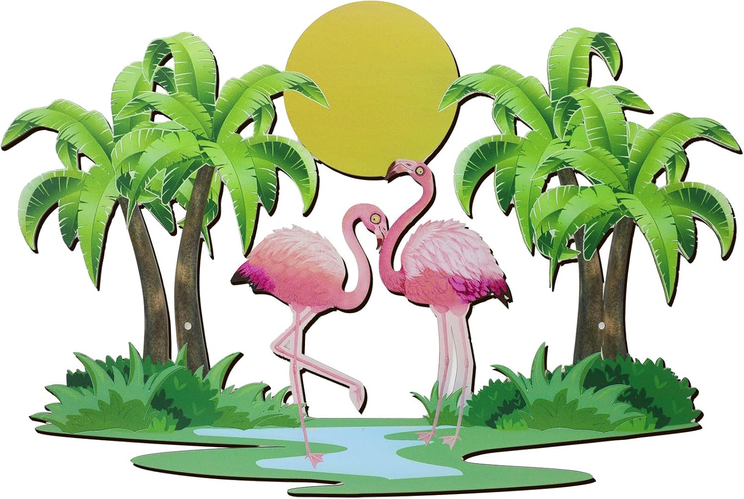 Plaques & Wall Art - Flamingo Metal Wall Art Palm Tree Hanging Decor for Indoor Outdoor Flamingo Wall Plaque Hanging Artwork Tropical Theme Flamingos Wall Decor for Home Room Door Patio Yard Decor