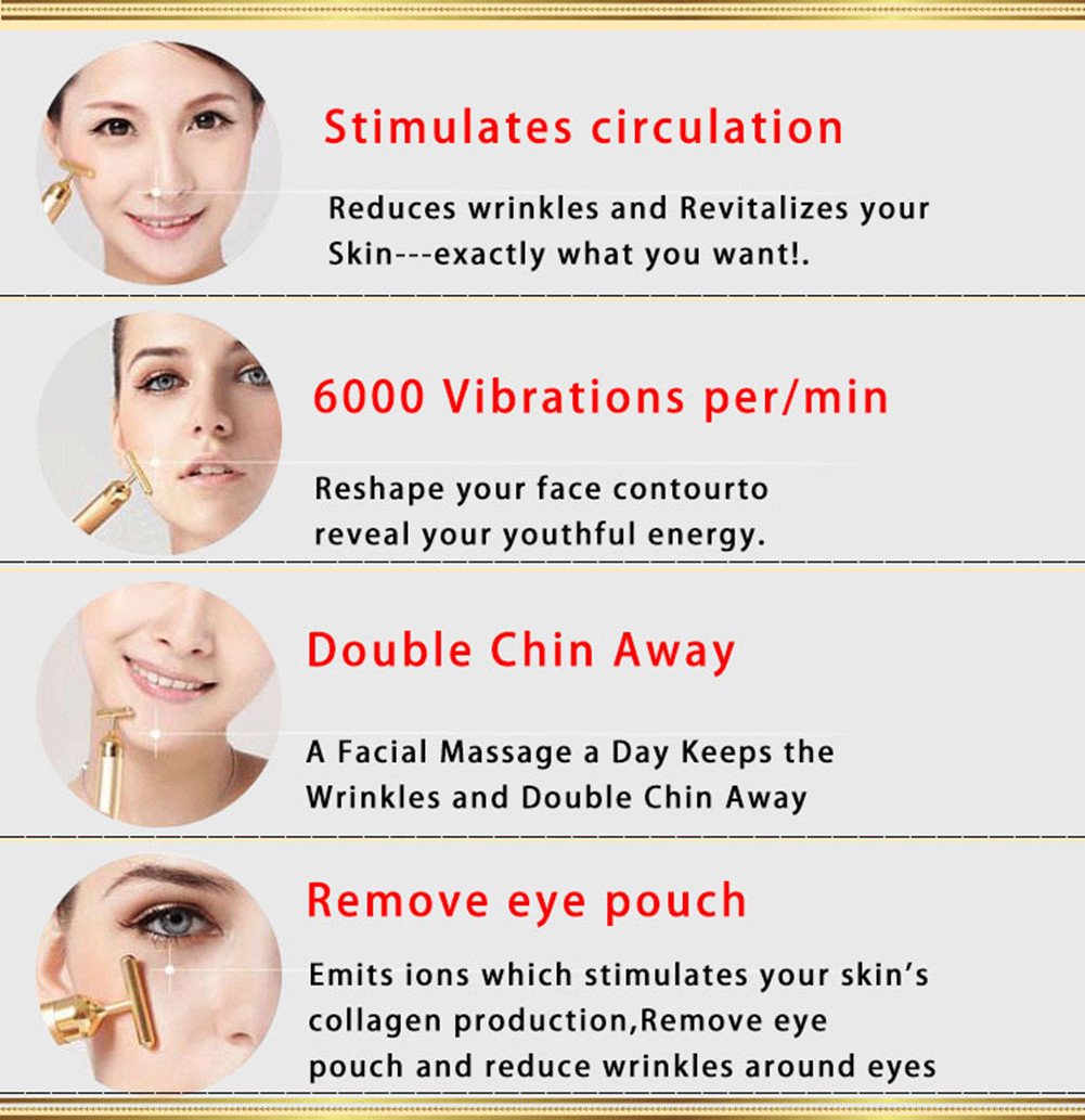 Beauty Bar T Jade Head - Fire Eyes-DIY Energy 24K Gold Pulse Face Wrinkles Massager Facial Body Skin Care Vibrating Massage Tools Birthday Gift (Red)