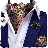 Hi-Tie Silk Ascot for Men Self Tie Men's Cravat and Flower Lapel Pin Handkerchief Cufflinks Set for Wedding Party