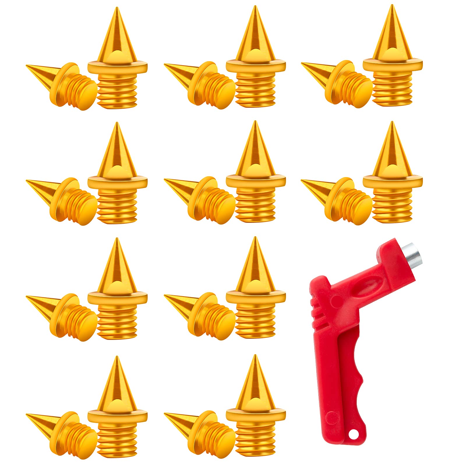 LUTER 20pcs 1/4inch Track Spikes with Spike Wrench Stainless Steel Replacement for Sports Shoes Long Jump Track and Field Sprint (Gold)