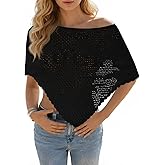 Fisoew Womens Crochet Cover Up Summer Sheer Ponchos Shawl Boho Beach Vacation Off The Shoulder Knit Tops Swimsuit Coverups