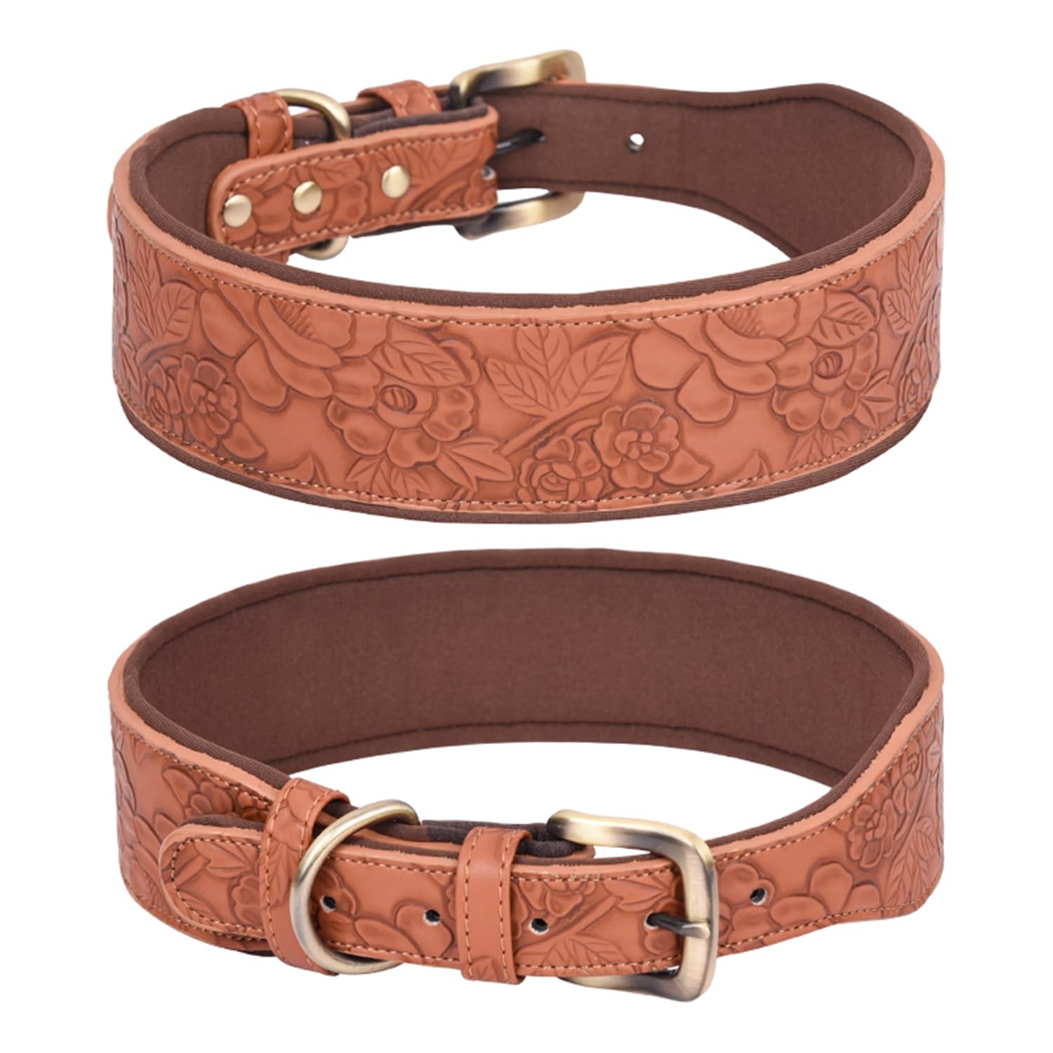 Haoyueer Leather Dog Collar - Embossed Print, PU Leather for Large, Medium & Small Dogs (XL, Brown)