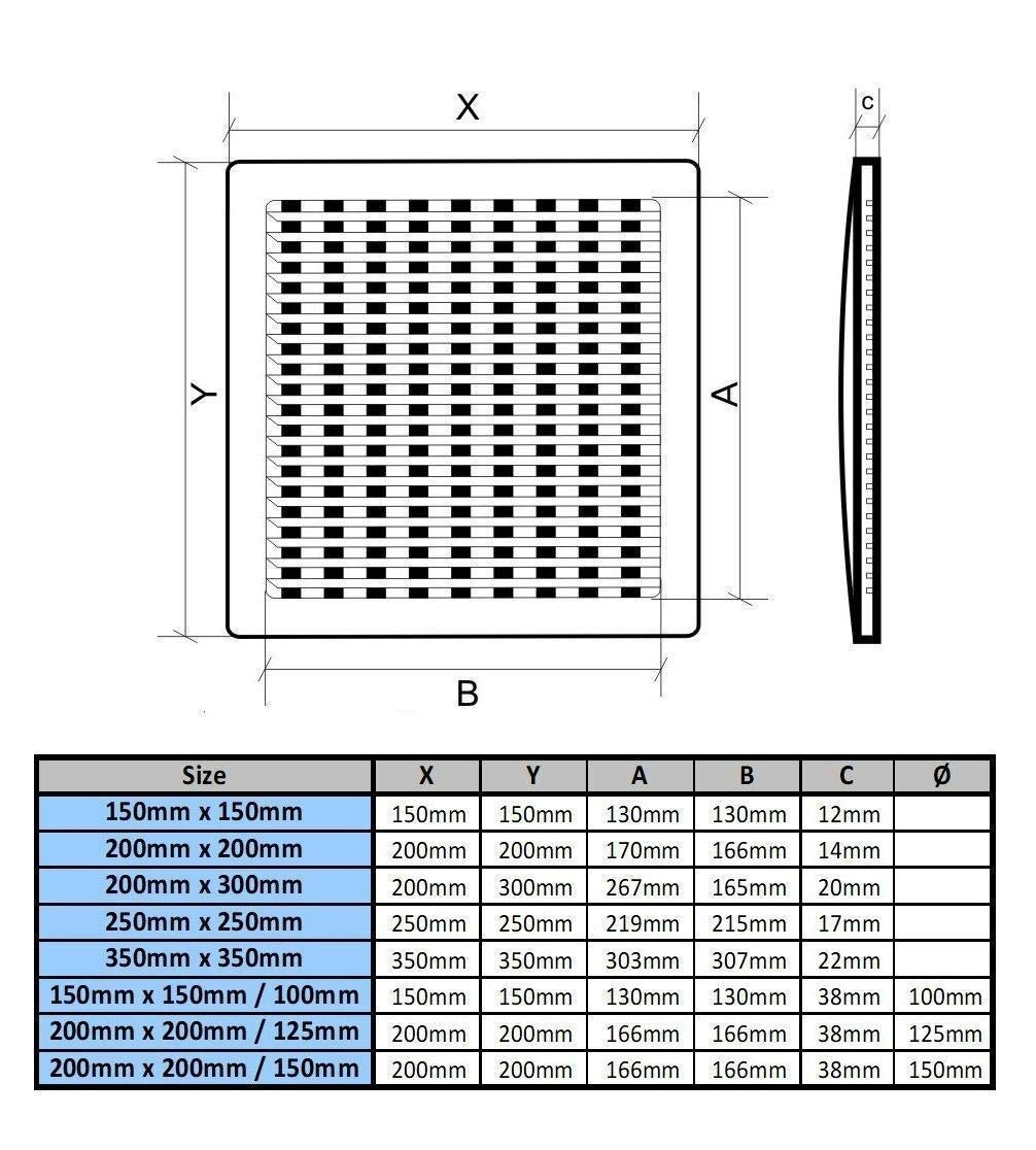 Air Vent Grille - with Adjustable Shutter - Wall Ducting - Ventilation Cover - White (250mm x 250mm)