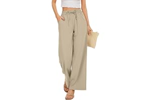 KICZOY Women Flowy Pants Drawstring Waist Wide Leg Palazzo Beach Pants Loose Fit with Pockets