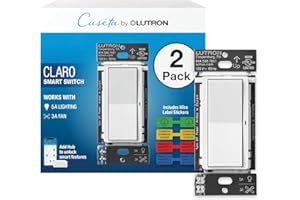 Lutron Claro Smart Light Switch for Caseta Lighting, for LED Lights, Fans, 5 Amp, Single-Pole/3-Way, Neutral Required, DVRF-5NSS-WH-2, White, 2 Pack