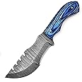 BNAZIND Damascus Steel Tracker Knife for Hunting Camping - Fixed Blade Survival Bushcraft With Horizontal Carry Sheath (Blue)