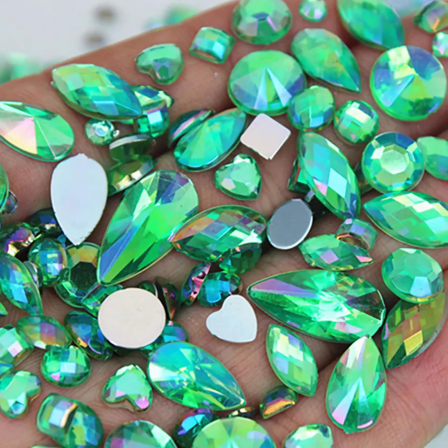 Photo 1 of 1000pcs Jewels Gems for Crafts, Flat Back AB Rhinestones for Costume Making, Cosplay, Clothes, Crafting Embellishments Gemstone(03 Light Green AB)