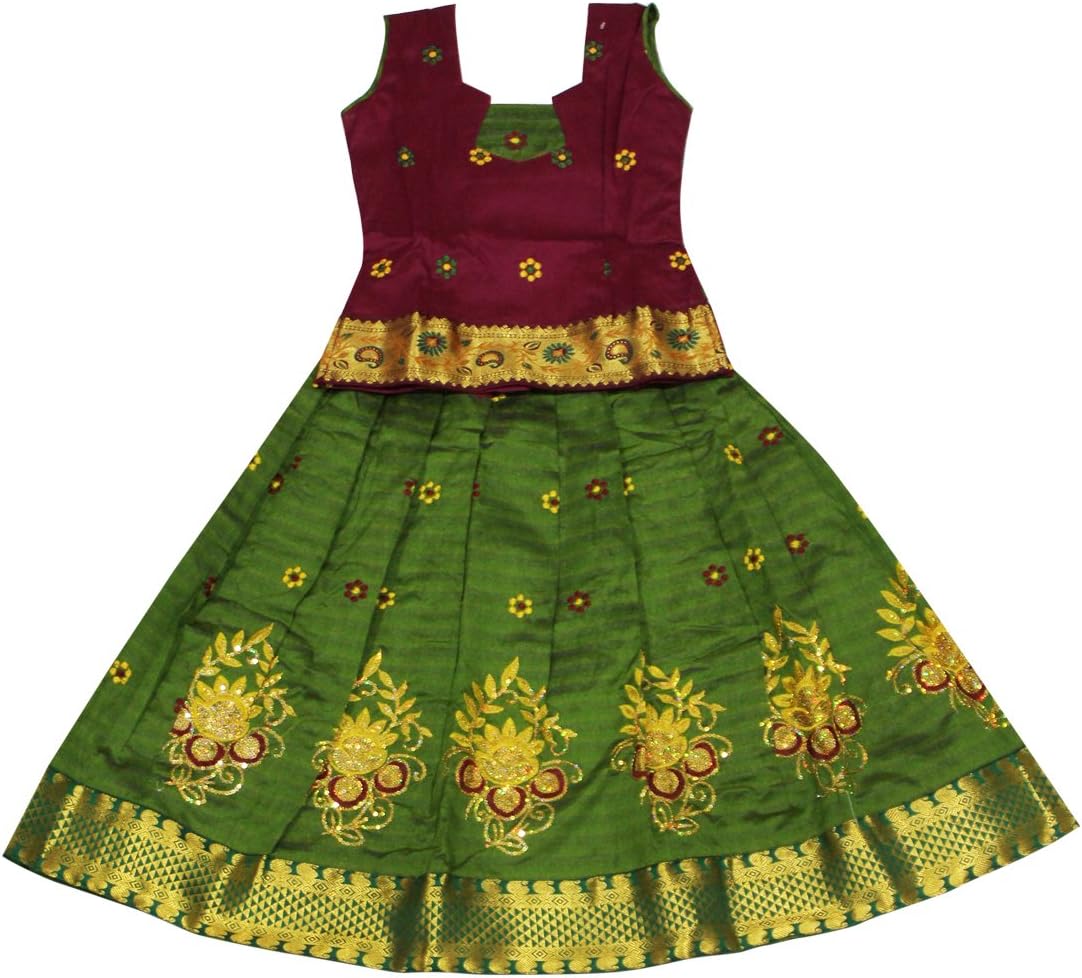 KANAKADARA Girl's Silk Readymade Lehenga Choli (KN0009607PURG_Purple & Green_7-8 Years)