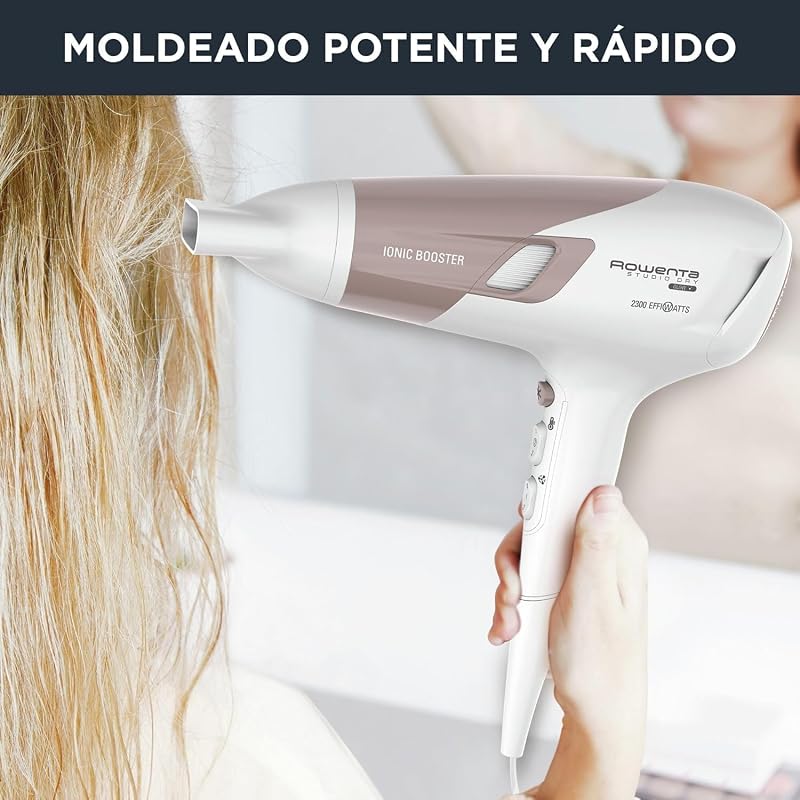 Secador de cabelo rowenta studio dry cv5830 2300 w, tecnologia effiwatts, 6 configurações de velocidade/temperatura, termocontrole, gerador iônico, branco