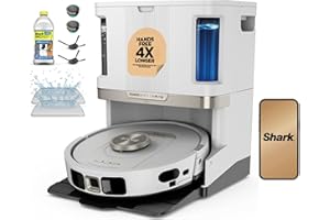 Shark Robot Vacuum & Mop Combo, PowerDetect NeverTouch Pro,Self-Emptying,Self-Refill with Self-Clean Pad Wash & Dry, 60-Day Debris Capacity,30-Day Refill Tank, 5PowerDetect Technologies,White,AV2800ZE