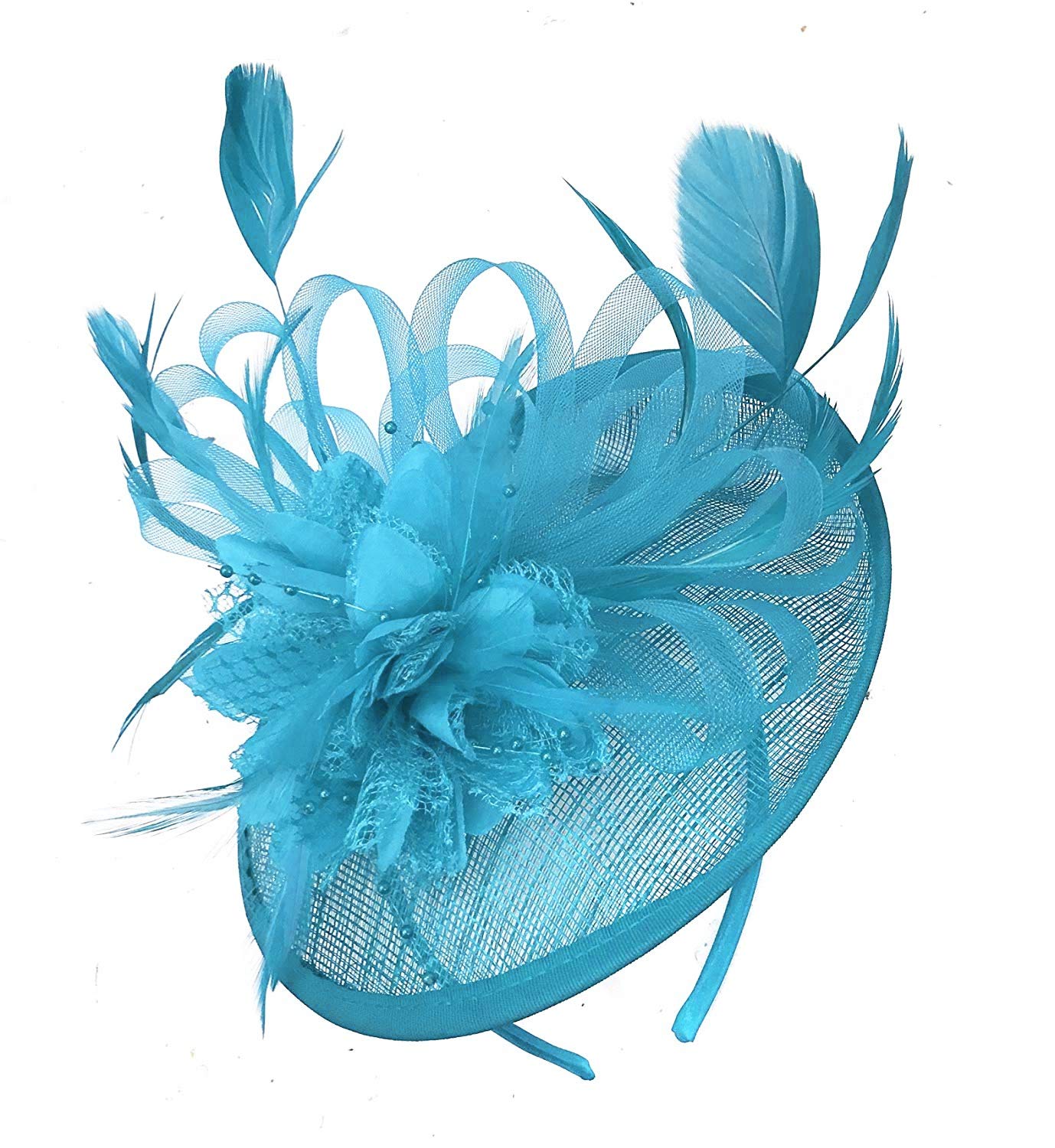 Caprilite Aqua Cyan Sinamay Disc Saucer Fascinator Hat for Women Weddings Headband