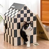 Conlun Cardboard Cat House with Scratching Board Medium 33Lx32Wx50H cm