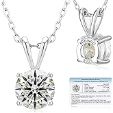 Valentines Day Gifts for Her - SHOWNII Diamond Necklace Certified LAB GROWN Round Diamond Solitaire Necklaces for Women 0.5-1CT 14K Gold Plated Sterling Silver 4 Prong Solitaire Pendant Jewelry (I-J Color, SI1-VS2 Clarity)
