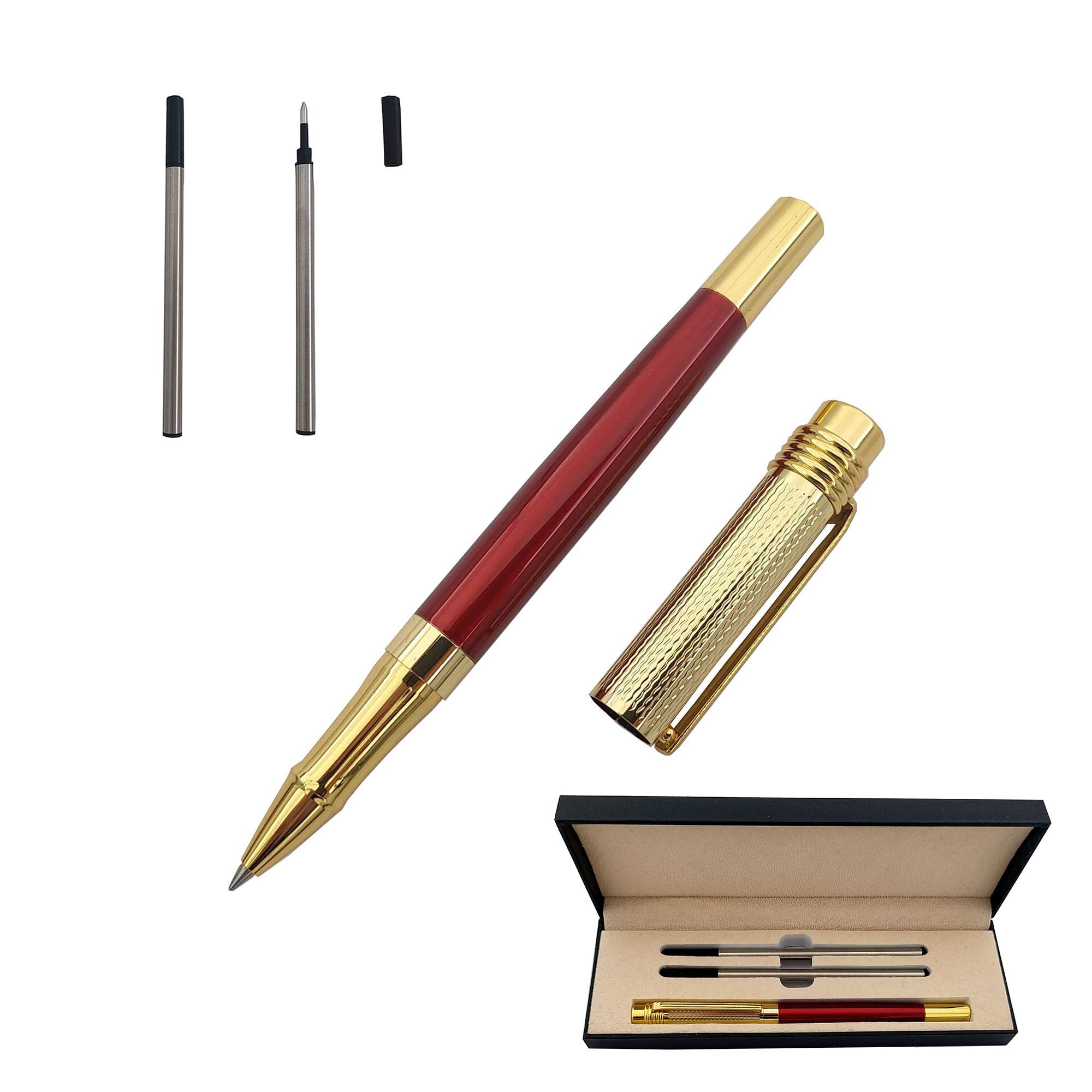 Accod Rollerball Pen Business Signature Pen Durable Office Pen with Two 0.5mm Black Refills Smooth Writing and Fine Point Gift Box (Red)