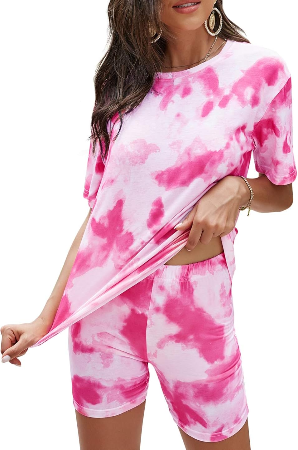 Women's Tie-Dye Set Two-Piece Outfits Summer - Casual Two Piece Short Set Short Sleeve T Shirts at  Women’s Clothing store