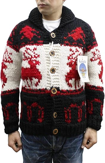 Amazon カナタ Kanata 18別注 カウチンニット Kv5 6ply Deer Cowichan Sweater White Black Red 42 セーター 通販