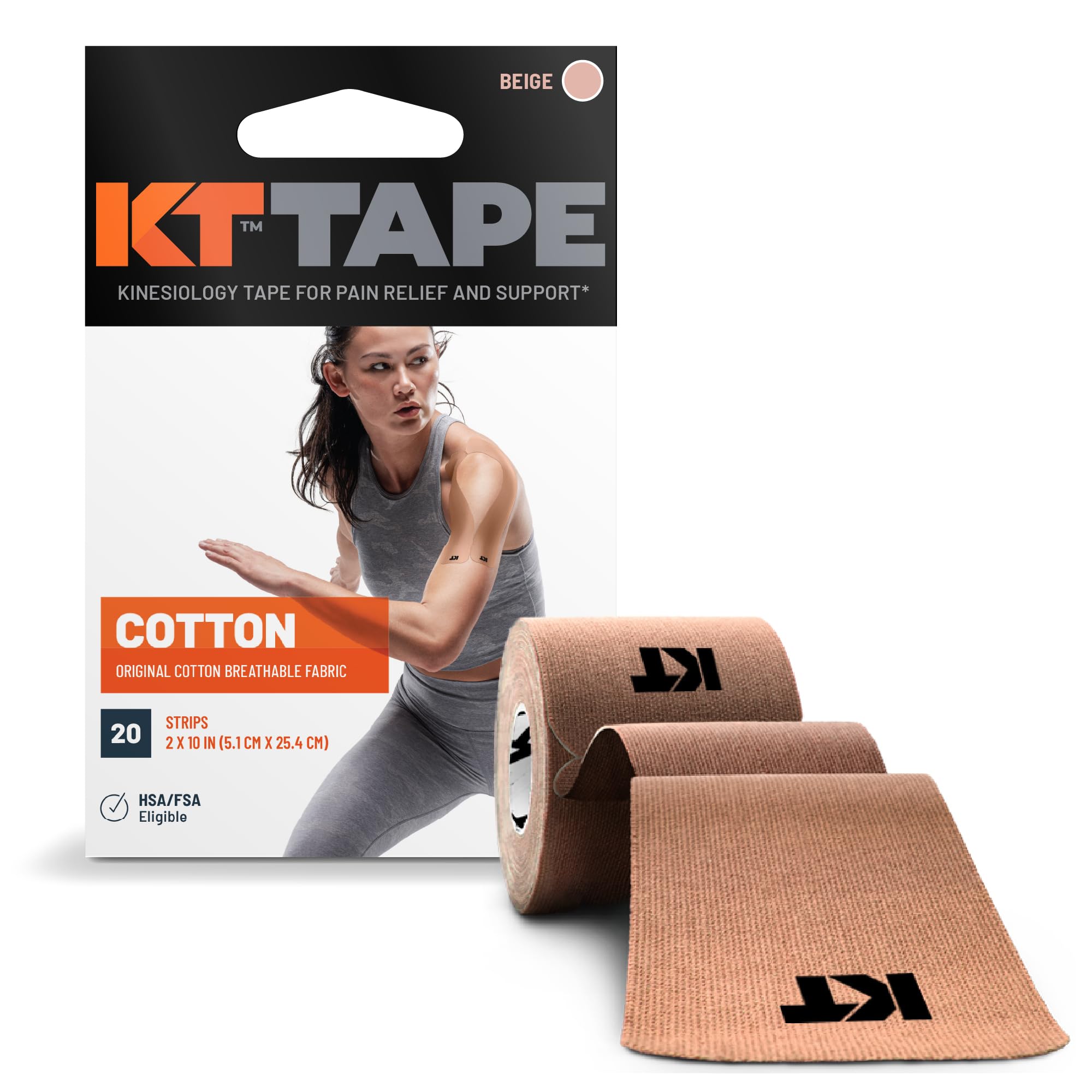 KT Tape Original, Pre-cut, 20 Strip, Cotton, Beige