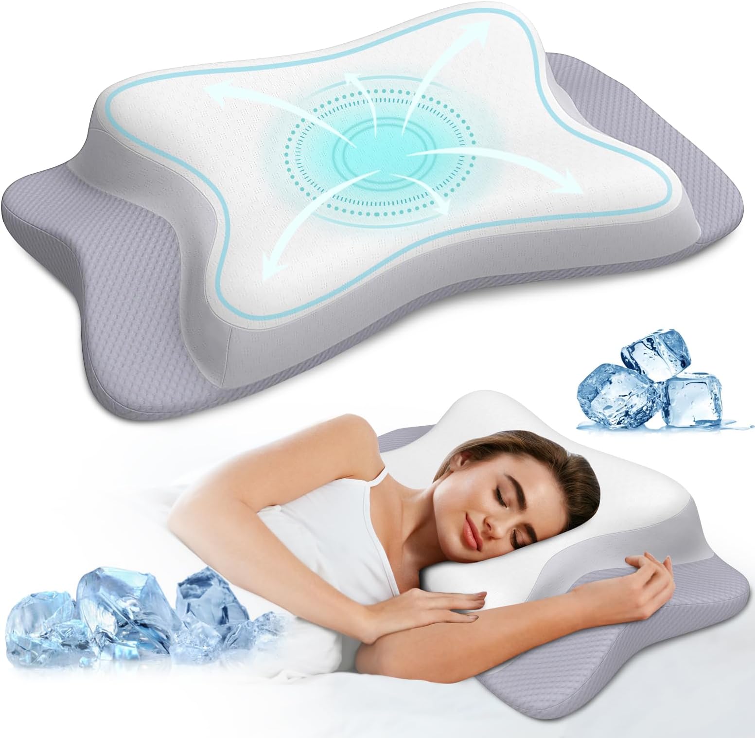 Ergonomic Memory Foam Neck Pillow with Cooling Case Adjustable Orthopedic Contour Support for