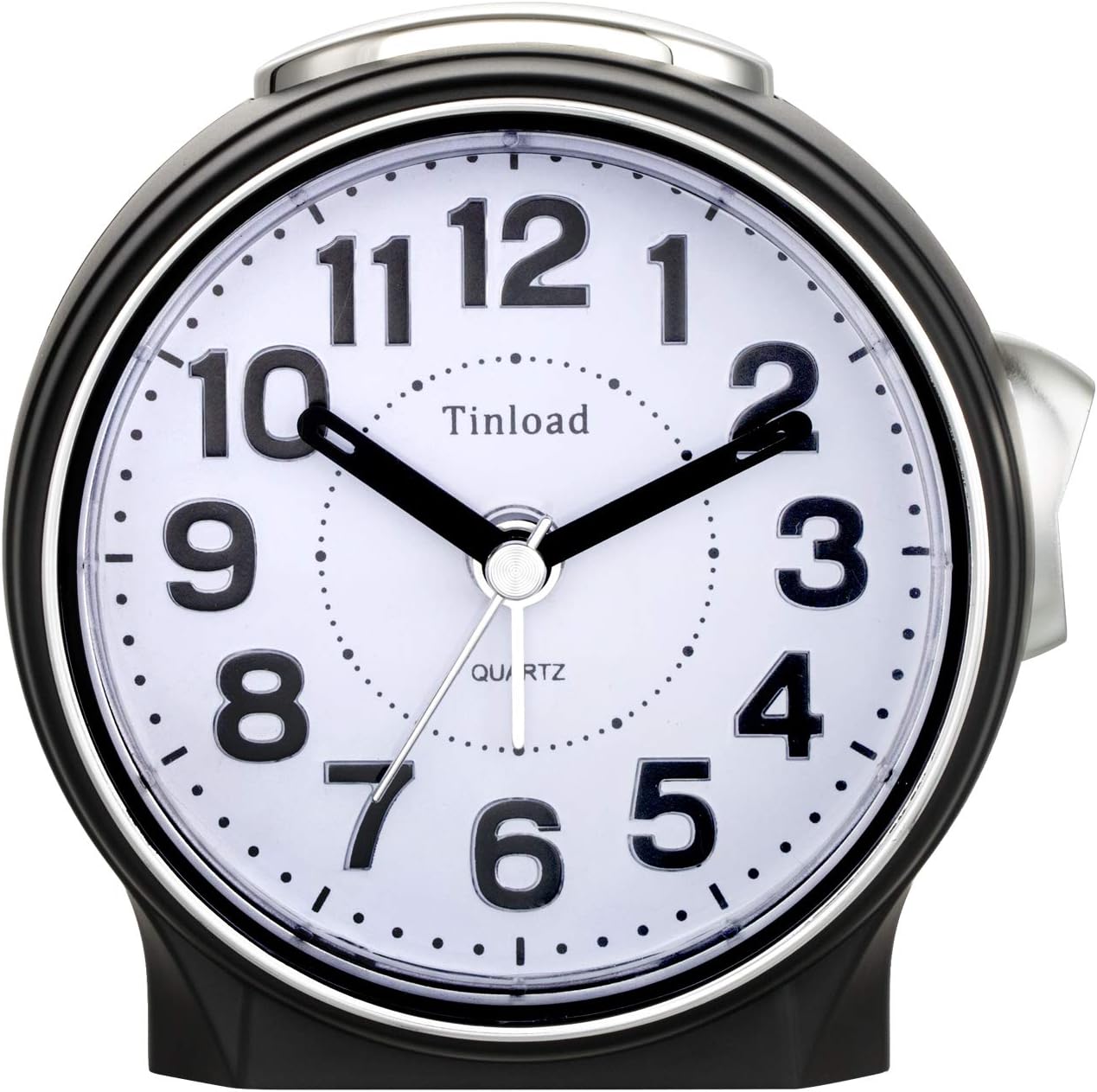 Tinload Battery Operated Analog Alarm Clock Silent No Ticking, Lighted on Demand and Snooze, Beep Sounds, Gentle Wake, Ascending Alarm, Easy Set (Black)