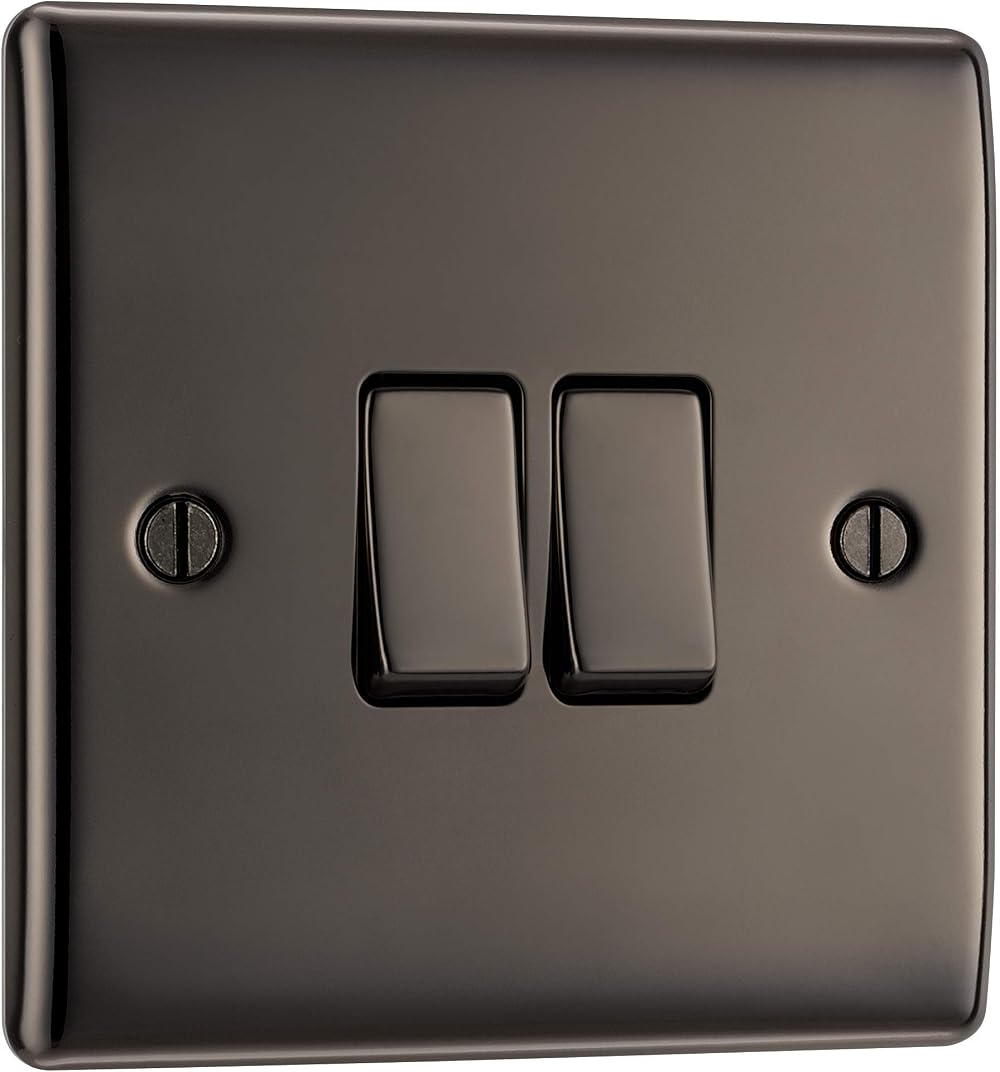 BG Electrical Nexus Metal 2 Way Double Light Switch Black Nickel NBN42