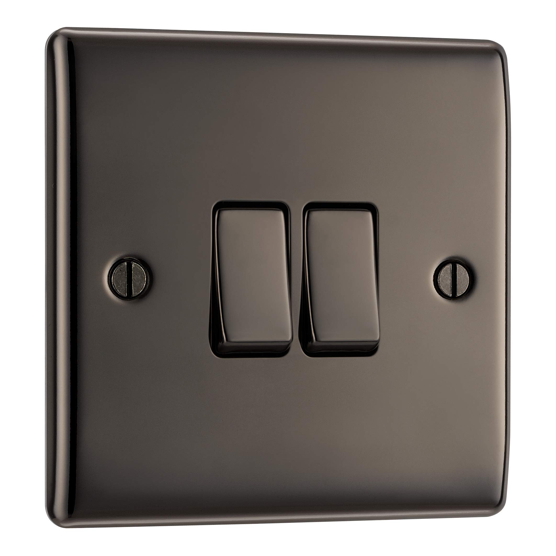 BG Electrical Double Wall Light Switch, 2 Way, Raised and Slim Profile, Round Edges, Nexus Metal, Black Nickel, 20A, 16AX, NBN42