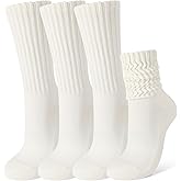scenicamp 4 Pairs Women Scrunch Crew Socks Retro Solid Slouch Mid Calf Rib Tube Slouchy Trendy Crew Socks