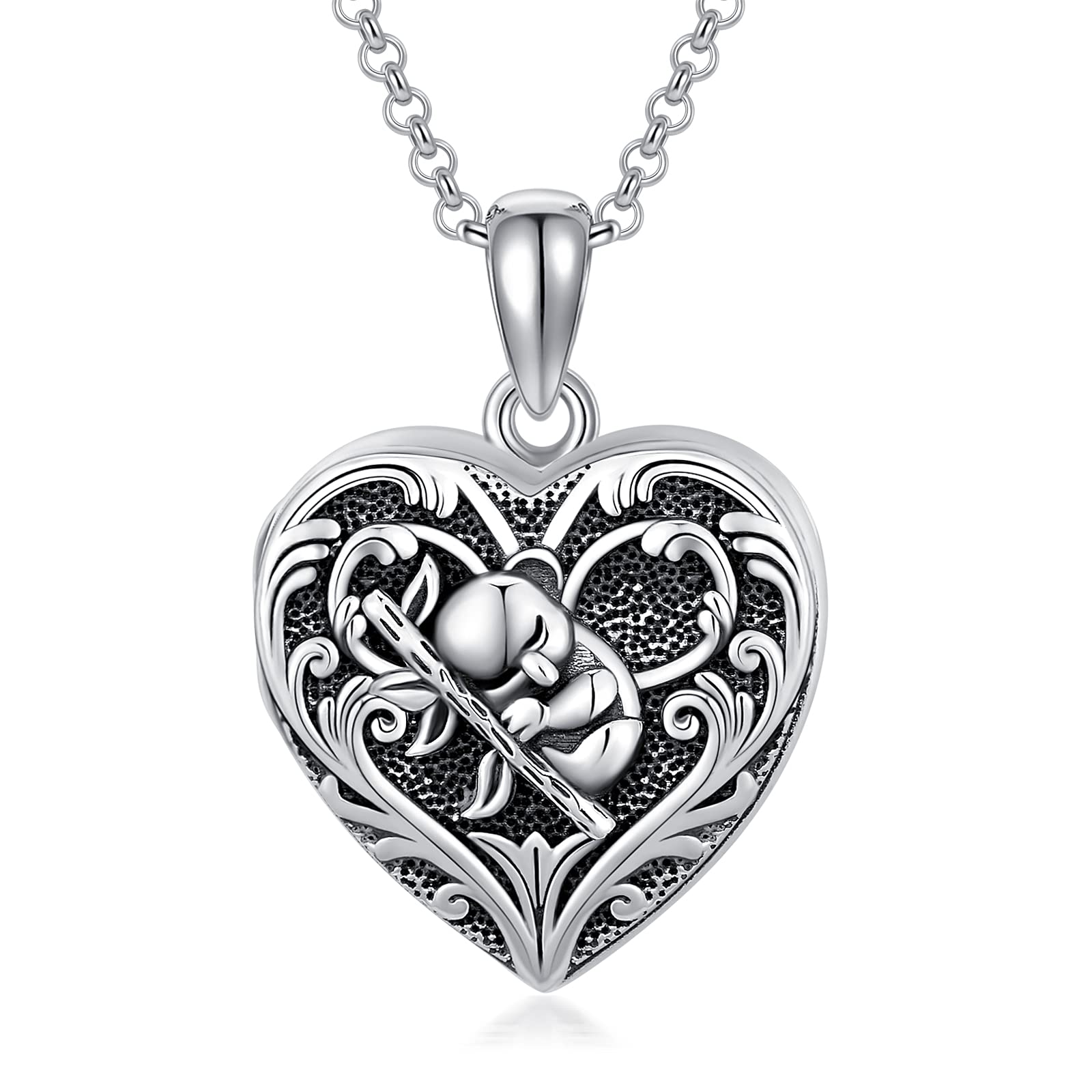 SOULMEET 925 Sterling Silver Heart Shaped Koala Locket Necklace That Holds Pictures Photo Animal Personalized Locket Necklace