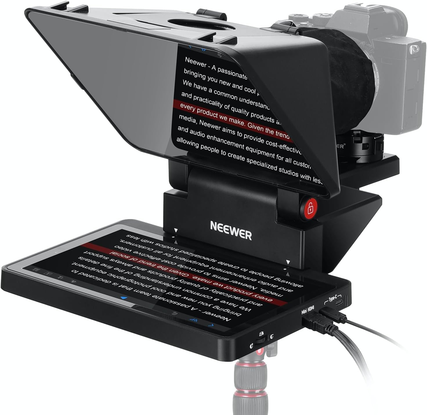 Photo 1 of NEEWER 2 in 1 Teleprompter 11 Inch with Monitor for Windows MacOS, Supports Screen Mirroring, Portable Prompter for Camera Mobile Phone Webcam for YouTube Twitch Live Streaming Conference, X11