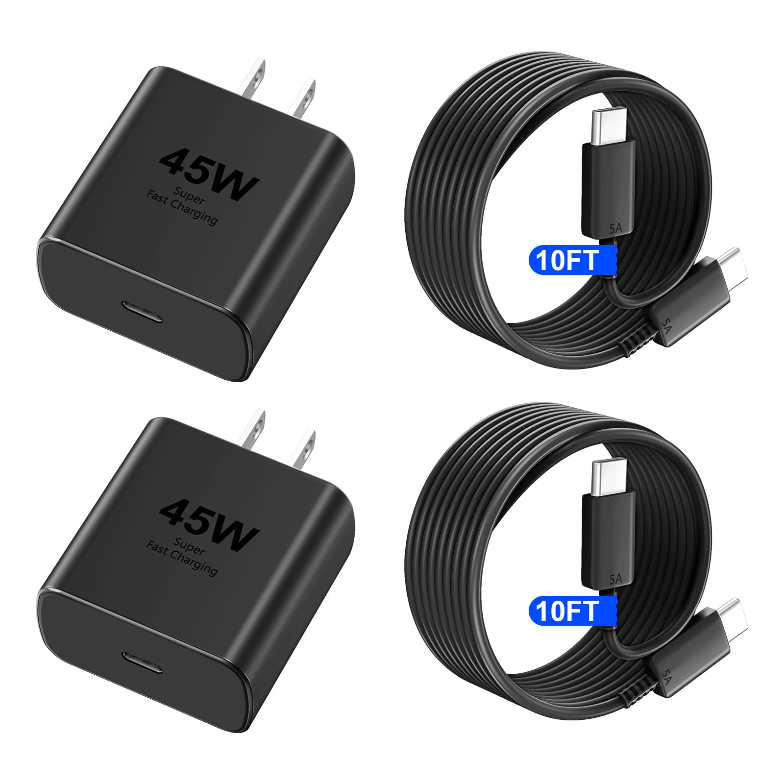 Phone 17 16 Pro Max Charger Fast Charging, 45W USB C Phone 17 16 Super Fast Charger Block with 10ft Long Type C Charging Cable Cord for Phone 17 Pro Max/17 Pro/17 Air/17/16/16 Pro/16 Pro Max-Black
