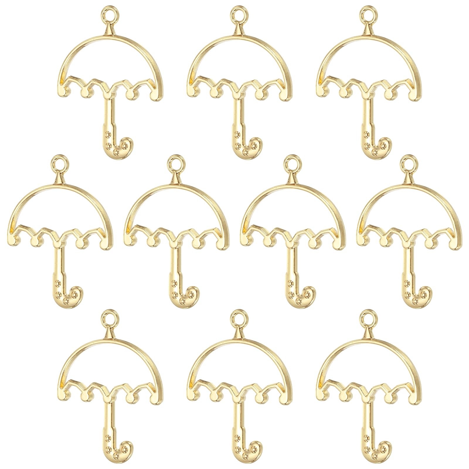 PATIKIL Alloy Open Back Bezel Pendants, 10 Pack Umbrella Shaped Hollow Resin Pendant Frame for DIY Crafts Earrings Necklace Bracelet Making, Gold Tone