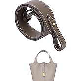 XYJG TC Leather Strap for Hermes Picotin/Lindy/Evelyne Bag, Multi Length Handmade Cowhide Crossbody Purse Strap for Handbag【27.6inch Long, 1.1inch Wide, Etoupe Grey (GoldStuds)】