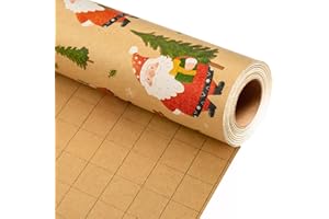 Merture Kraft Christmas Wrapping Paper Roll - Mini Roll - Gift Wrap with Cute Santa Claus, Reindeer and Christmas Tree - Perfect for Winter - 17 Inch X 33 Feet