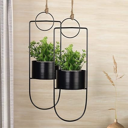 Truphe Metal Hanging Planters for Indoor and Outdoor ( Set of 2 ) - Black