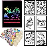 DOTTA - 114pcs Rainbow Scratch Art Paper for Kids 4-12 Years Old, Black Magic Scratch Notes, Personalized Stencils & Stickers for Birthday, Christmas Gift, Classroom Party Games Activities