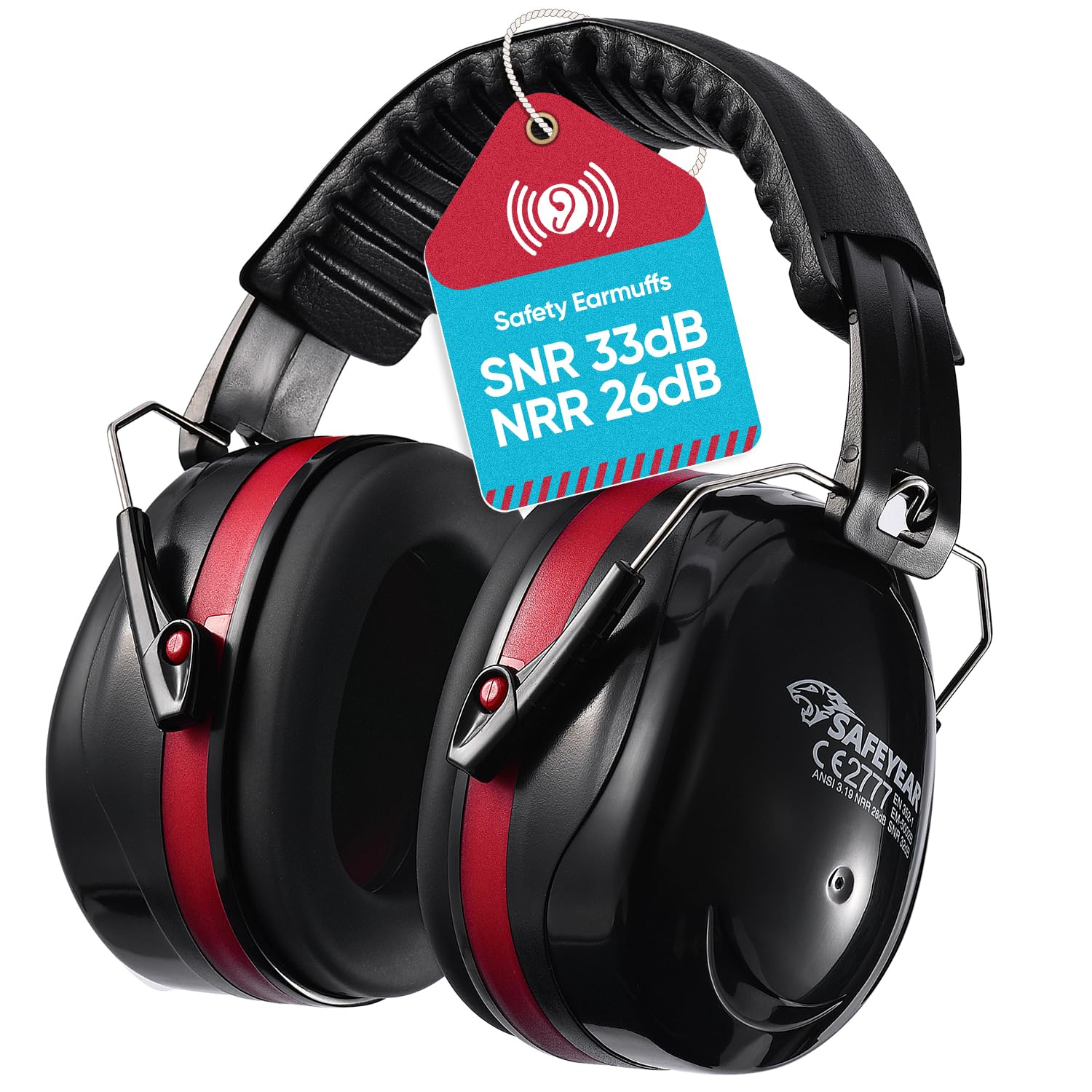 SAFEYEAR Noise Cancelling Ear Defenders Adult, Black SNR 32dB Ear Protectors Ear Muff for Men & Women, NNR 26dB Pro Over Hearing Protection Earmuff for Shooting, Sleeping, Industrial, Site Work etc — image 1