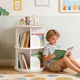 HAPPCUCOE 2 Tier Rotating Bookshelf Tower, Revolving 360 Book Shelf Narrow Tall Bookcase, Revolving Bookcase,Stackable Round Bookshelf Organizer,Corner Book Shelf for Small Space (White, 2-Tier)