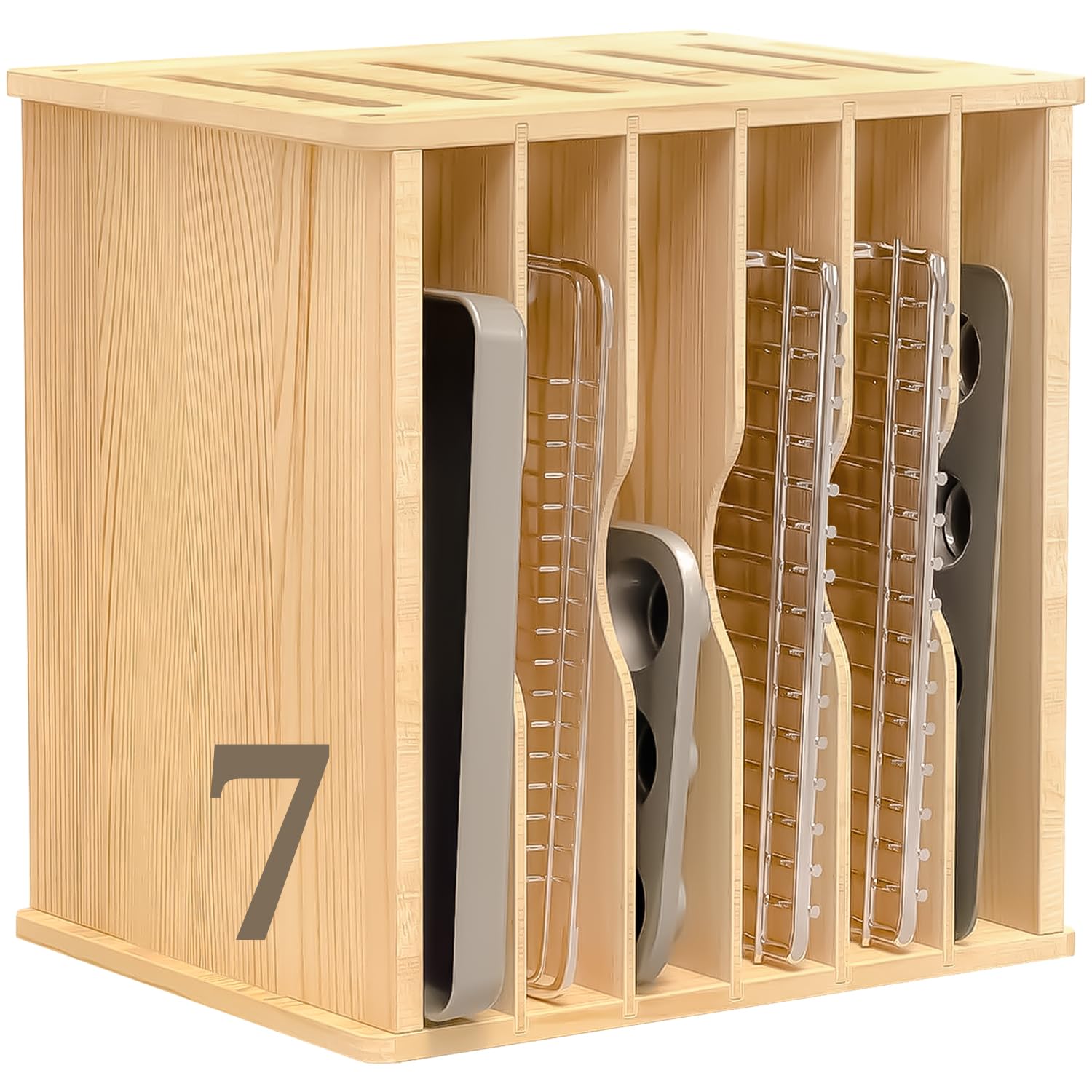 Photo 1 of celestite Wooden Tray Dividers for Cabinets, Cookie Sheet Organizer for Cabinet, Baking Sheet Pan Organizer for Kitchen Organizers and Storage (7 Tier 20" Wx16.7 Hx15.2 D)