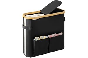 StorageWorks Toilet Paper Storage with Dual Flip Lids, Toilet Paper Holder Basket with Side Pocket, Holds 9 Mega or 12 Regular Rolls, Paper Storage Container for Bathroom, Medium, Black