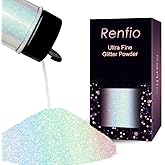 Renfio Iridescent Ultra Fine Glitter Powder Resin Supplies Glitters 1.94 Oz (55g) PET Flake Crafts Sequins 1/128" 0.008" 0.2mm Epoxy Chips Flakes for Tumbler Slime Olympic Decorations - Colorful White