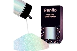 Renfio Iridescent Ultra Fine Glitter Powder Resin Supplies Glitters 1.94 Oz (55g) PET Flake Crafts Sequins 1/128" 0.008" 0.2mm Epoxy Chips Flakes for Tumbler Slime Olympic Decorations - Colorful White
