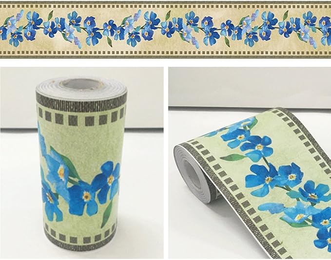 Yifely Blue Floral Peel and Stick Wallpaper Border Roll Waterproof PVC