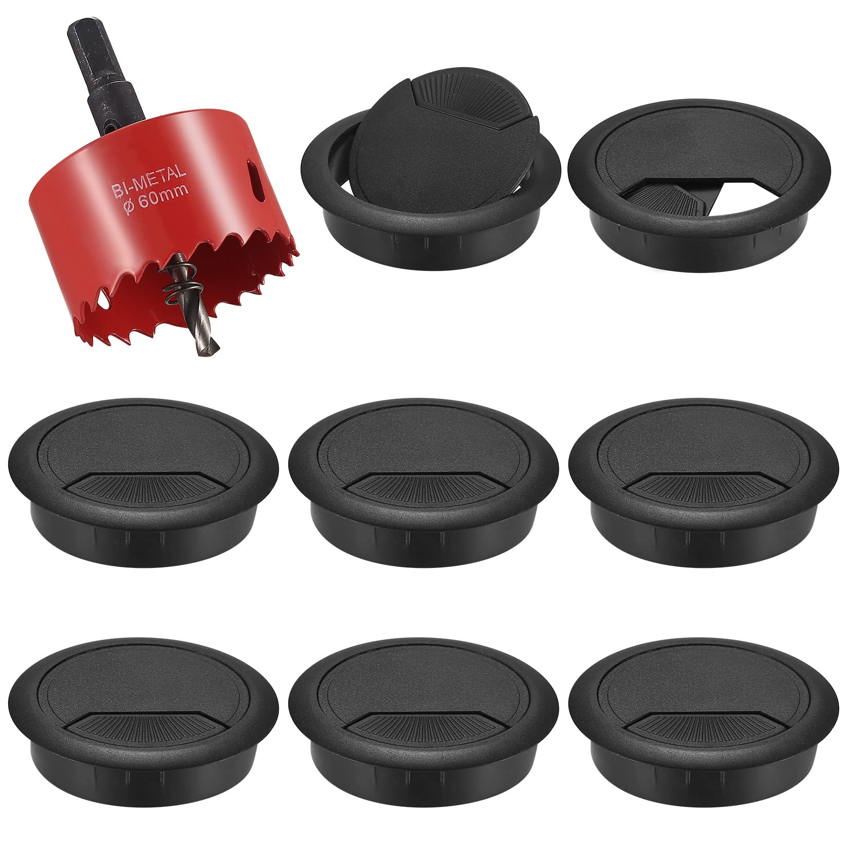 8Pcs Desk Grommet with Hole Saw,60mm Cable Wire Grommet Computer Grommet Wire Hole Cover Wire Organizer Round for Home and Office Table Cable Cord Management (Black) — image 1