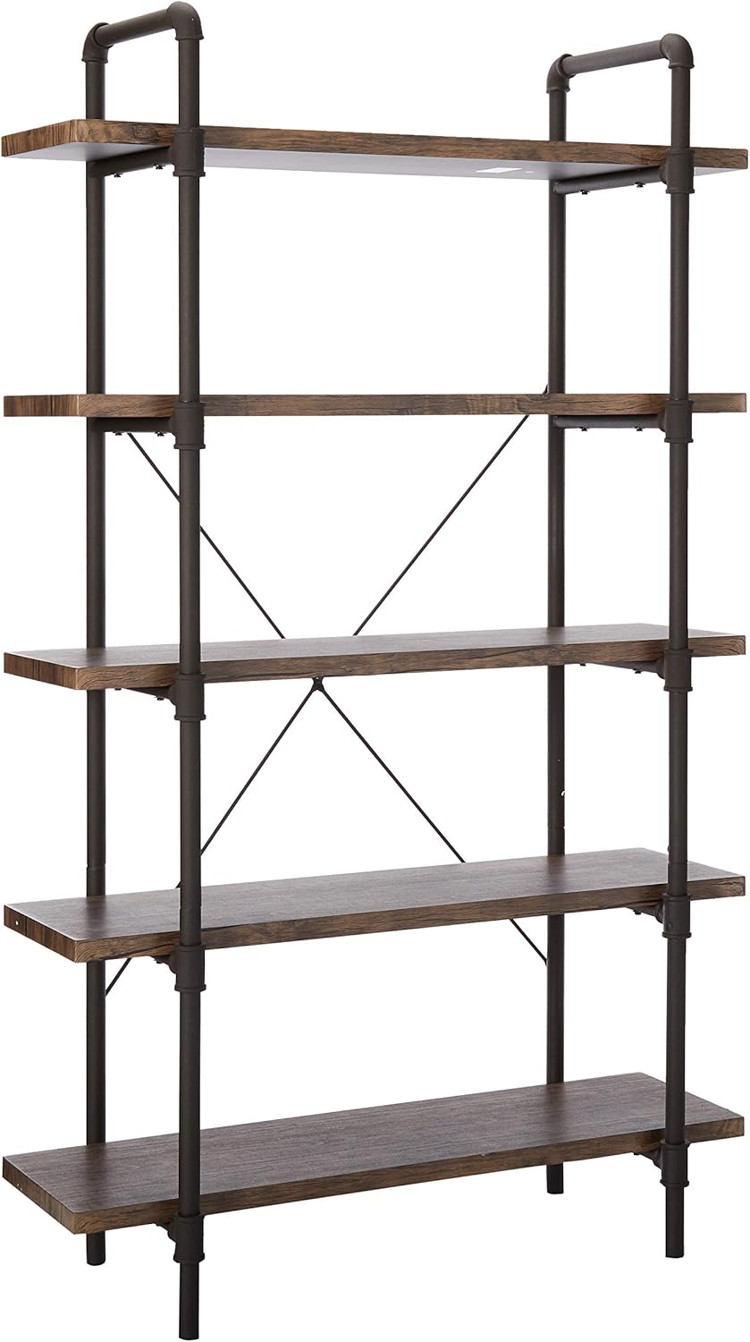 Amazon Com Christopher Knight Home Clint Faux Wood Industrial Five Tier Shelf Finish Dark Brown Texture Brown Furniture Decor